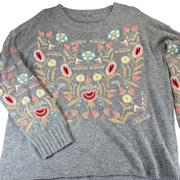 ANTHROPOLOGIE DEAR JOHN Womens Gray Floral Angora Rabbit Hair Sweater Boho - Picture 1 of 10